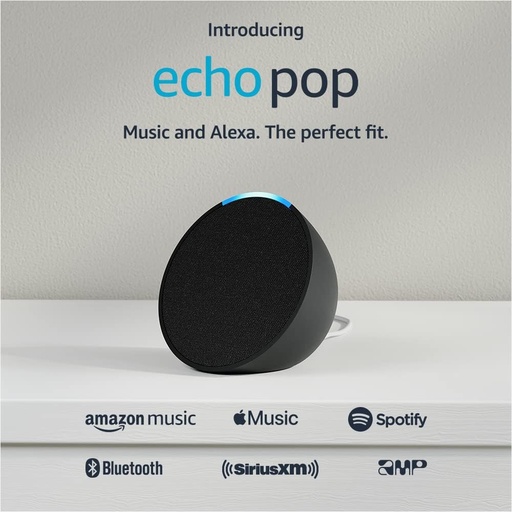 [840268935870] Echo Pop | Parlante inteligente y compacto con sonido definido y Alexa | versión internacional con adaptador de corriente tipo C (15 W) | Parlante inteligente con Alexa | Carbón 